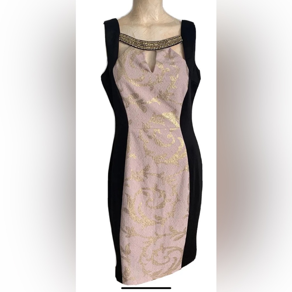 Women's Jax Tan Black Gold Color block Dress Size 8 RN#58011